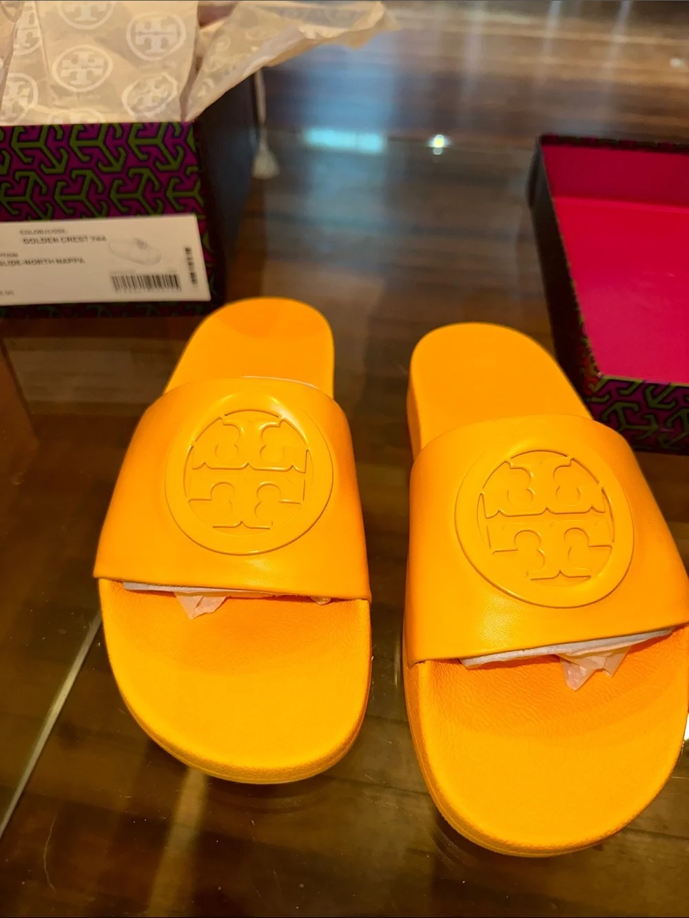Tory Burch NIB Lina Slide Orange Logo Slide Sandals